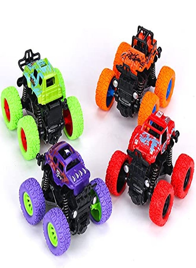 PULSBERY Plastic Unbreakable 4 Wheel Friction Powered Mini Rock Trucks Cars - Drive Vehicles Toys for Boys with Big Rubber Tires,Multicolor (Monster Truck Toy-4 Qty) - Image 3